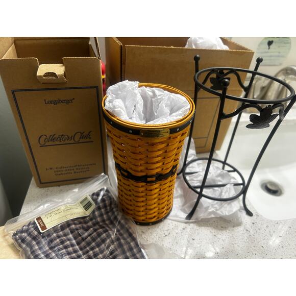 Longaberger JW Collection Miniature Umbrella Basket & Wrought Iron Stand NEW - Picture 1 of 3